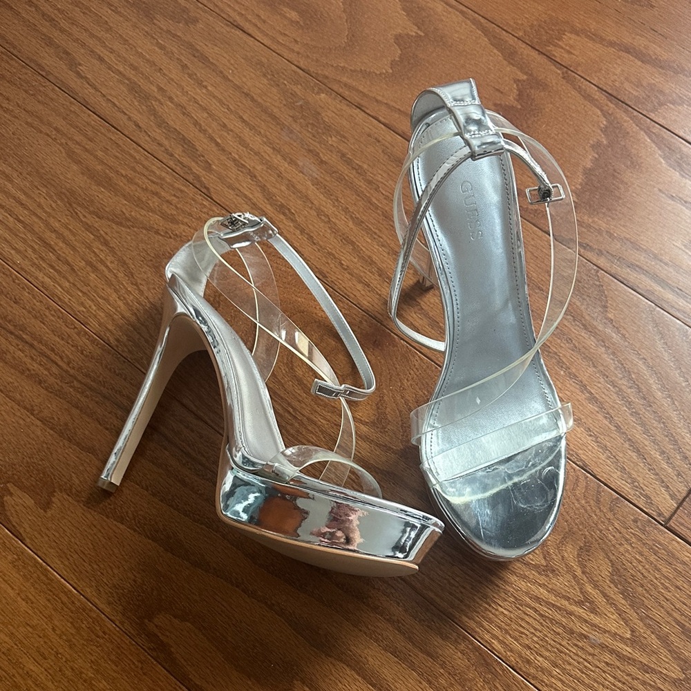 Guess Silver Strappy High Heels